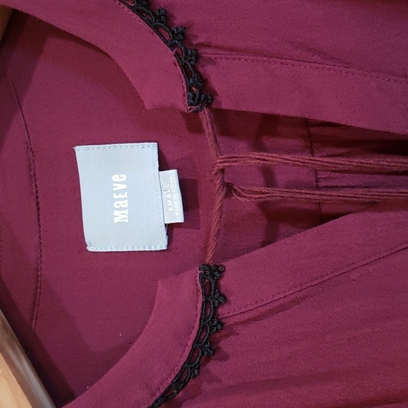 Anthropologie Maeve Galan Burgundy Maroon Tassel Tie Dress Size S - Picture 5 of 10